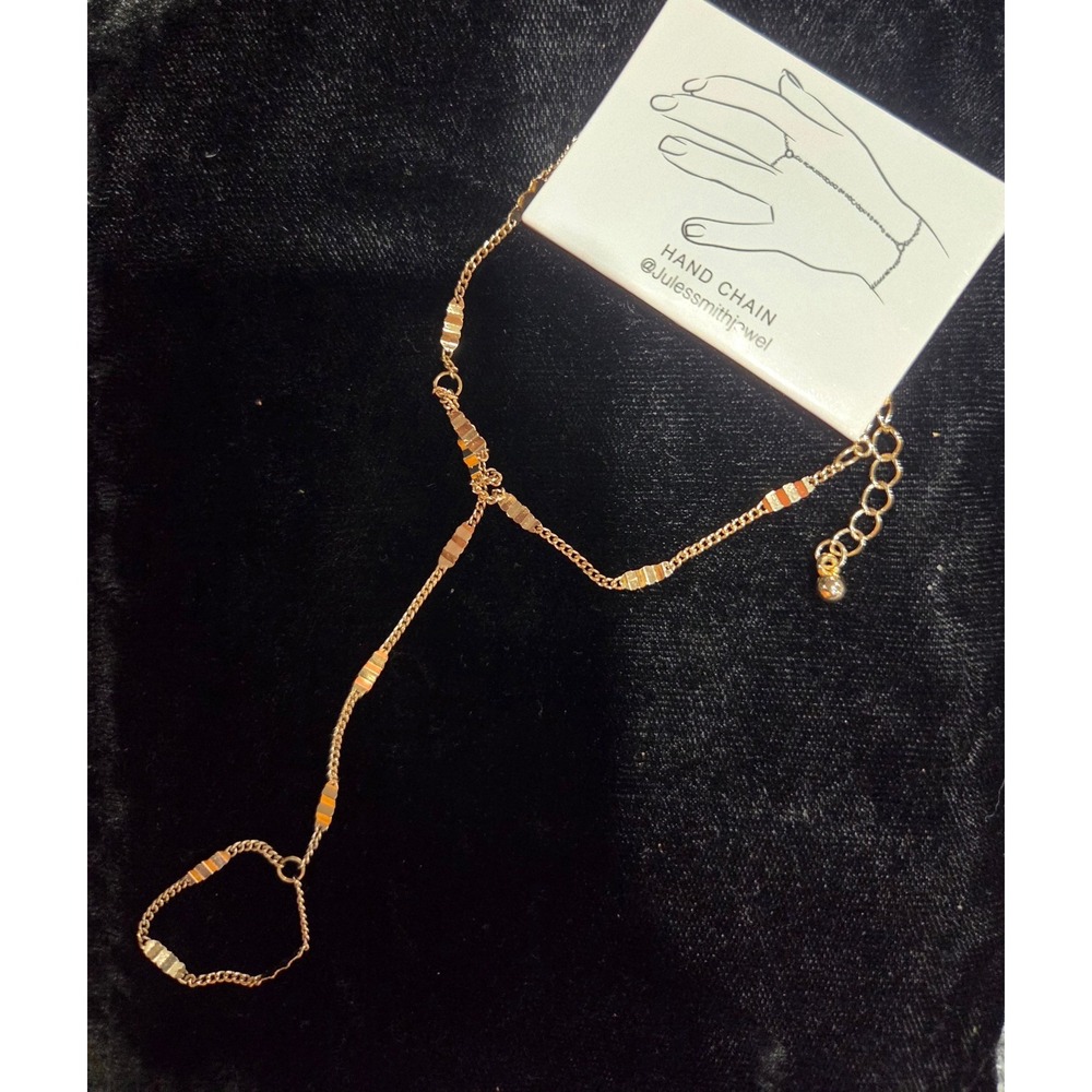 Jules Smith Gold Tone Textured Bar Hand Chain Bracelet Ring Slave Bracelet NEW